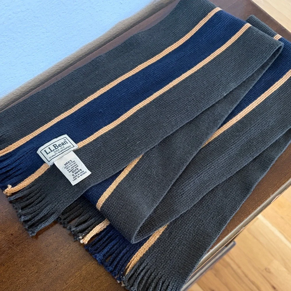 L.L. Bean Vintage Men’s Green and Navy Striped Scarf Angora Cotton Blend